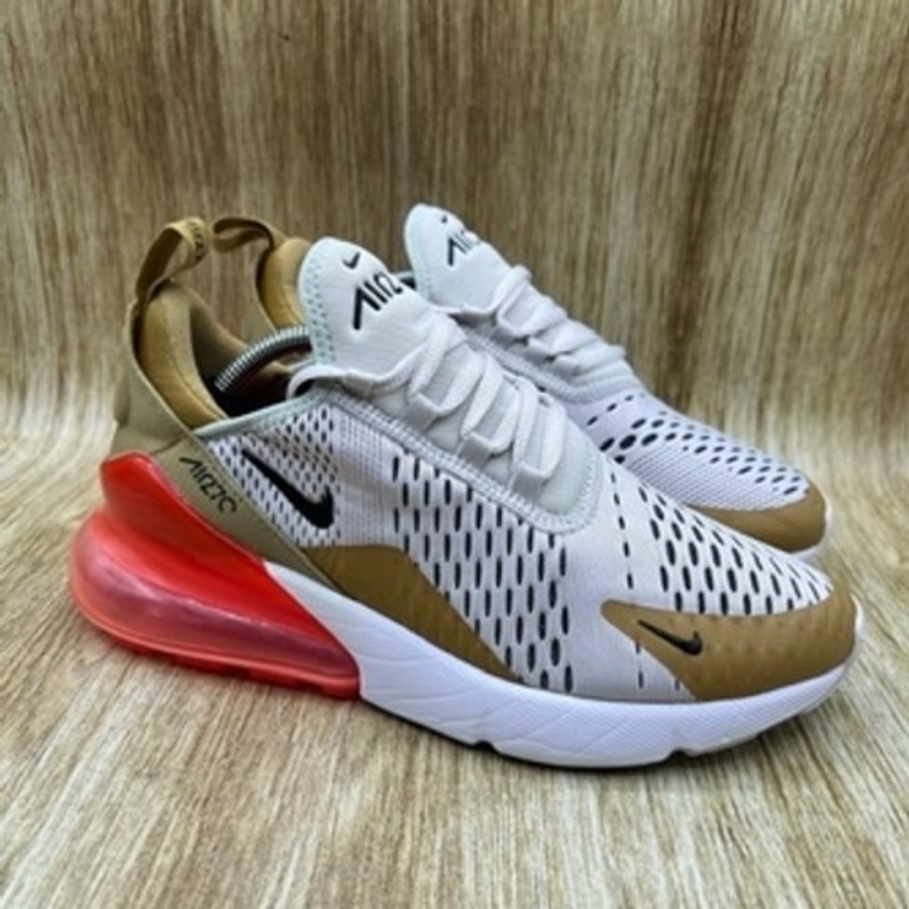 Nike Air Max 270 White and Gold Sneakers
